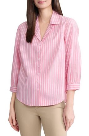 Jones New York Stripe Cotton Shirt in Coral Canyon/Natural White at Nordstrom, Size X-Small P