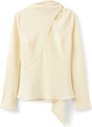 Mango Cutout Seams Scarf Neck Top in Ecru at Nordstrom, Size 8