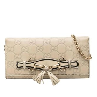Gucci Pre-owned Clutches, female, Beige, Size: ONE SIZE Pre-owned Guccissima Leather Chain Wallet