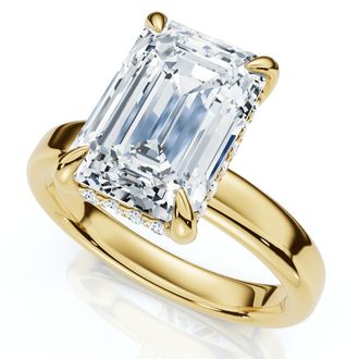 Pompeii3 Certified 2.60Ct Emerald Cut Hidden Halo Diamond Engagement Ring Gold Lab Grown