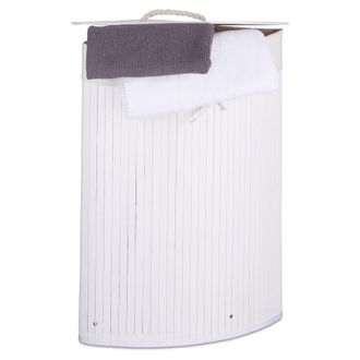 Relaxdays Cesto Ropa Sucia Esquinero, Cubo Colada Plegable Con Tapa, Canasta, Bamb&uacute;, 60 L, 65 X 49,5 X 37 Cm, Blanco - Relaxdays