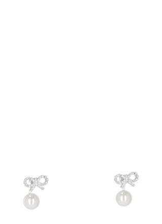 Self Portrait Crystal Bow Pearl Jacket Earrings