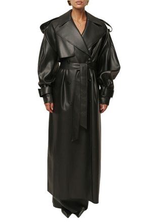 JLUXLABEL Icon Double Breasted Faux Leather Trench Coat in Black at Nordstrom, Size Large