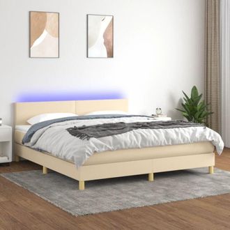 vidaXL Cama Box Spring Con Colch&oacute;n Y Led Tela Crema 160x200 Cm Vidaxl