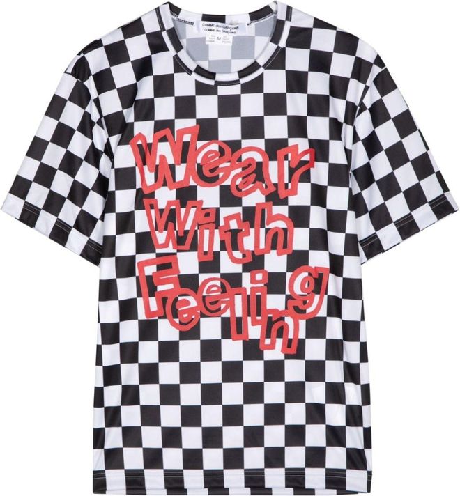 slogan-print checkerboard T-shirt - women - Polyester - S - Black