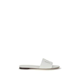 Dolce & Gabbana White Calf Leather Bos Taurus Flat Womens Sandals
