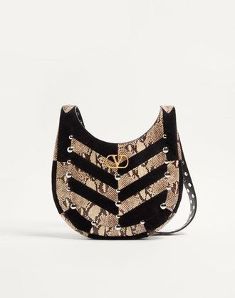 Valentino Garavani Valentino Garavani Hoboho Small Hobo Bag In Python And Chevron-Patterned Suede With Studs. Wo
