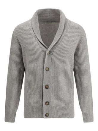 Brooksfield shawl-collar ribbed cardigan - men - Virgin Wool - 54 - Grey
