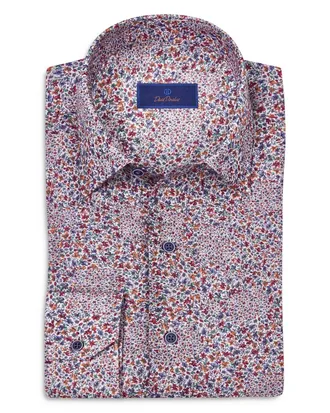 David Donahue Mens Floral Short Sleeve Sport Shirt In Berry Multi