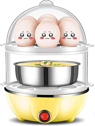 OEM Cocedor De Huevos El&eacute;ctrico, 350w, 2 Capas, Capacidad Para 14 Huevos, Apagado Autom&aacute;tico R&aacute;pido, Huevos Duros, Amarillo, Doble Capa