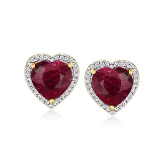 Ross-Simons Ruby and. Diamond Heart Earrings in 18kt Gold Over Sterling