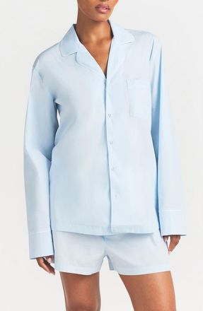 SKIMS Cotton Poplin Boxer Sleep Set in Baby Blue Contrast at Nordstrom, Size Xx-Small
