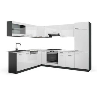 Vicco Cucina angolare completa R-Line, Bianco lucido/antracite, 227 x 287 cm, pl Marmo