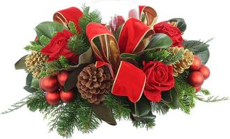 Creative Displays Inc. Handcrafted Holiday Candleholder Arranged With Roses, Pinecones & Bows