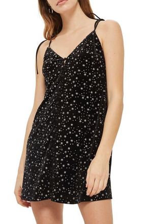 Topshop Glitter Star Velvet Slipdress in Black Multi at Nordstrom, Size 2 Us