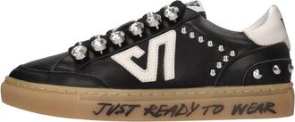 Emanuelle Vee Leren sneakers met studs en strass steentjes - Dames - Sneakers - Zwart - 38 EU - Leer - Schoenen
