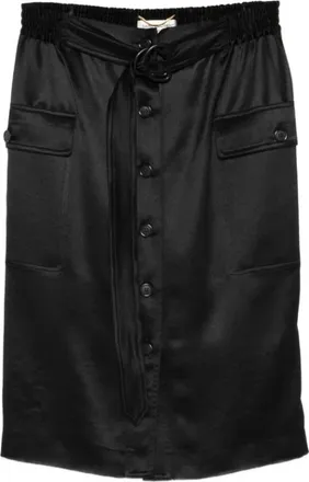 Saint Laurent Rokken, Dames, Zwart, M, Leer, Minirok met Knopen en Riem