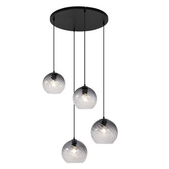 QAZQA Art D&eacute;co L&aacute;mpara Colgante Art Deco Negra Con Cristal Ahumado Redondo De 4 Luces - Bao Acero /vidrio Redonda /esfera Adecuado Para Led Max. 4 X 15 Watt