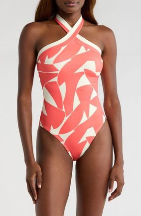 Hutch Halter One-Piece Swimsuit in Coral Geo at Nordstrom, Size Medium