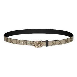 Gucci (WMNS) Gucci 25 Reversible GG Marmont Thin Belt Beige Black 847132-FAFCN-9759