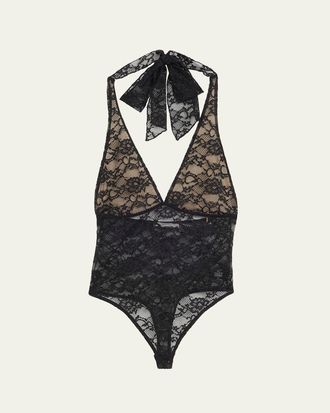 Alice & Olivia Lina Plunging V Lace Bodysuit