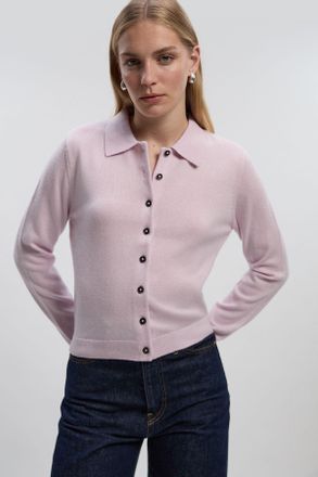 Karen Millen Womens Cashmere Wool Blend Knit Collar Cardigan - Lilac - Size X-Small