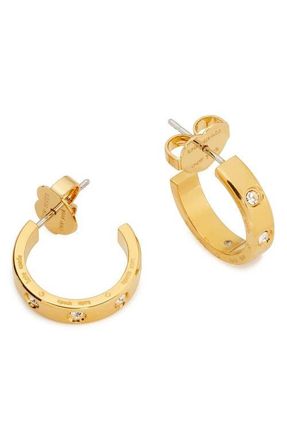 Kate Spade New York cubic zirconia huggie hoop earrings in Clear/Gold at Nordstrom