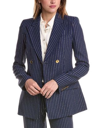 Michael Kors Metallic Pinstripe Double-Breasted Silk-Blend Blazer