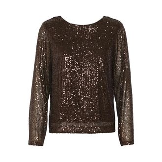 Part Two Metallic Bruine Pailletten Top - Dames - Blouses & Shirts - Bruin - Maat: XS Poliester