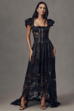 For Love & Lemons Annabelle Puff-Sleeve Lace Maxi Dress