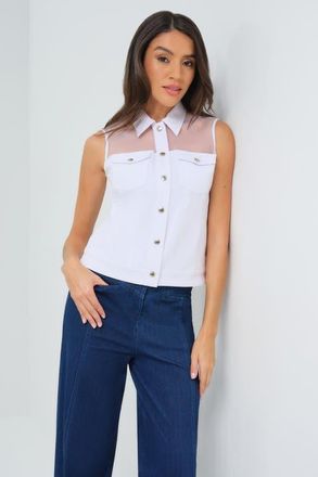 Anatomie Lenox Organza & Performance Twill Sleeveless Trucker Vest in White at Nordstrom, Size X-Large