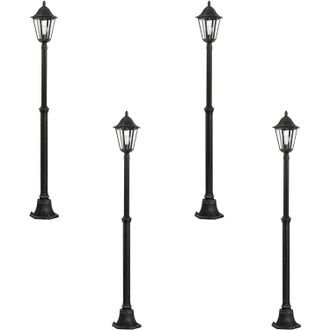 Loops 4 PACK IP44 Outdoor Bollard Light Black & Silver Lantern 2000mm Post 60W E27