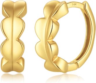 MAX + STONE Solid 14K Yellow Gold 13mm Leaf Huggie Hoop Earrings