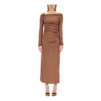 Helmut Lang Maxi Dresses, female, Brown, Size: S Off-Shoulder Draped Maxi Dress
