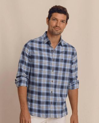 Southern Tide Ashborough Plaid Brushed Twill Sport Shirt In Heather Dress Blue