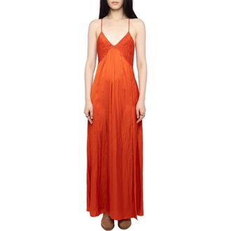Zadig&Voltaire Rayonne Satin Maxi Slipdress in Tangerine at Nordstrom, Size X-Small Regular