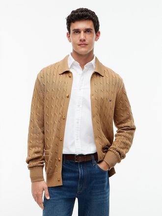 Tommy Hilfiger Mens Cable Knit Cardigan - Safari Canvas - L