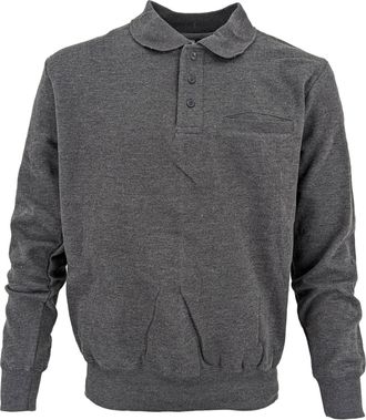 Generic Mens Pullover Sweatshirt collared neck chest pocket (Charcoal Grey, XXL)