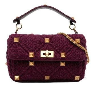 Valentino Pre-owned Handbags, female, Purple, Size: ONE SIZE Pre-owned Knitted Studded Satchel
