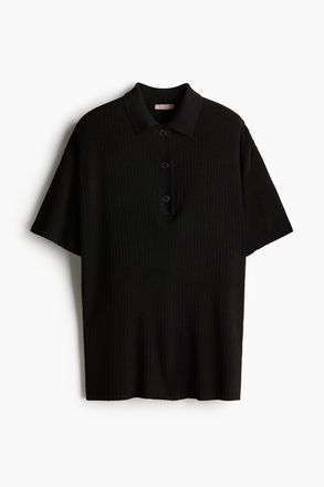 H&M Poloshirt in Pointellestrick - Schwarz