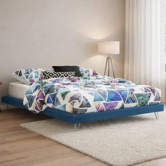 Dmora Cama Matrimonial Isabella, Cama Fija En Tela Con Pies, 100% Made In Italy, Adecuado Para Colch&oacute;n 160x190 Cm, Azul, Con Embalaje Reforzado - Talamo Ita