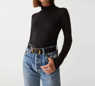 Michael Stars Clara Ruched Turtleneck In Black