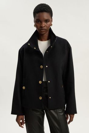 Karen Millen Brushed Wool Funnel Neck Tailored Coat in Black at Nordstrom, Size 10