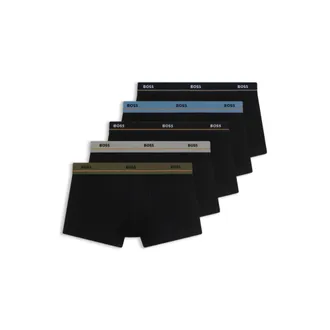 BOSS Five-pack of stretch-cotton trunks with logo waistbands