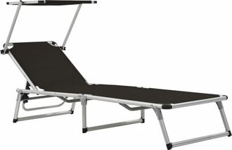 vidaXL Vidaxl - Folding Sun Lounger with Roof Aluminium and Textilene Black