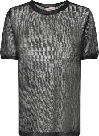 Herno Luxe Zwarte Gebreide Korte Mouw - Dames - T-shirts - Zwart - L - Tops