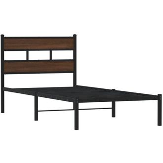 vidaXL Bed Frame without Mattress with Headboard Brown Oak 107x203 cm Vidaxl