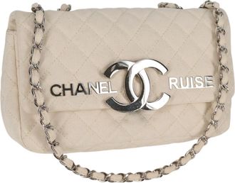 Chanel Cruise Flap Bag Quilted Canvas White Canvas Handbag (Pre-Owned)