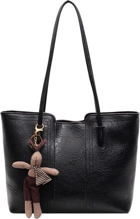 Generic Womens Vegan Leather Shoulder Bag Stylish Travel Tote Bags Cute Work Handbag with Bear Charm, Everyday Use, 2026 (Black,One Size)