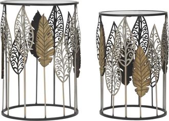 Mauro Ferretti Juego de 2 mesas con hojas de metal multicolor ø cm 38x55-33x50